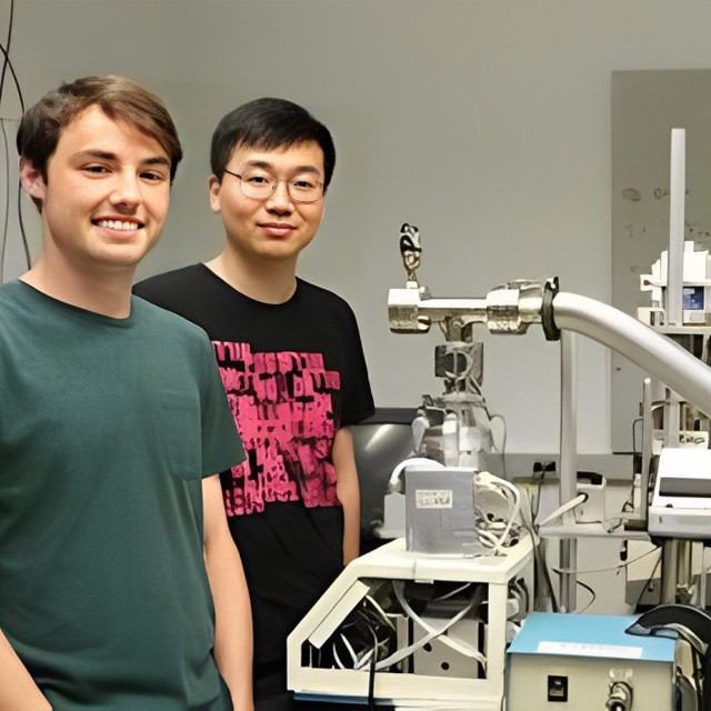 Two students working in a Chemistry lab